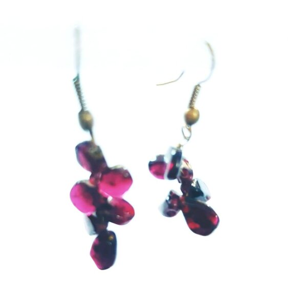 Vintage Boho Garnet Cluster Dangle Earrings - Picture 2 of 4